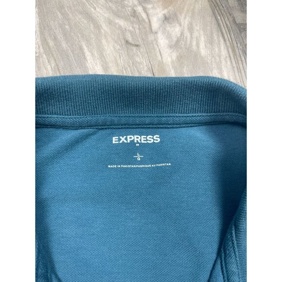 Express Mens Polo Shirt Large Teal Blue Short Sleeve Everyday Performance - Picture 3 of 7